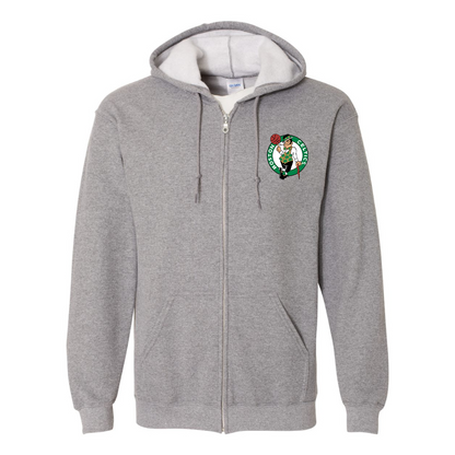 Men's Boston Celtics Logo Gildan  Heavy Blend Full Zip Hooded Sweatshirt