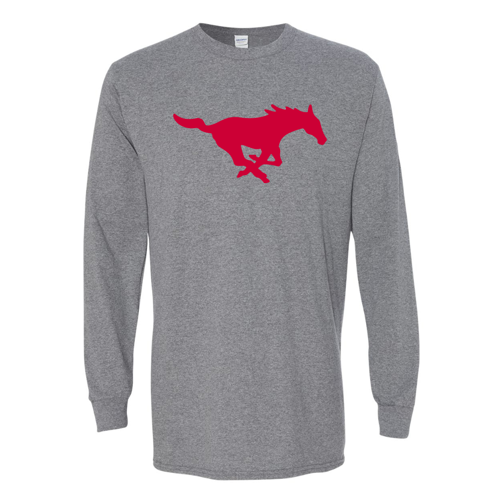 Men's SMU Mustangs Logo Gildan Heavy Cotton Long Sleeve T-Shirt