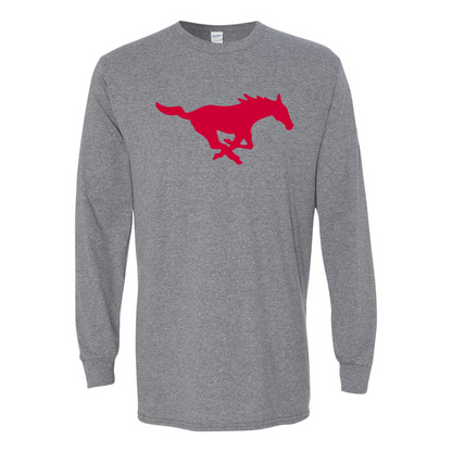 Men's SMU Mustangs Logo Gildan Heavy Cotton Long Sleeve T-Shirt