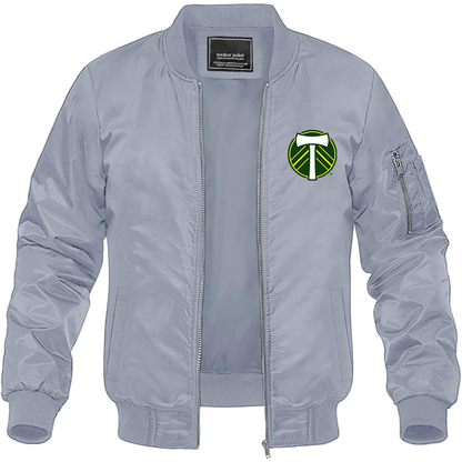 Men's Portland Timbers FC Lightweight Bomber Jacket Windbreaker Softshell Varsity Jacket Coat