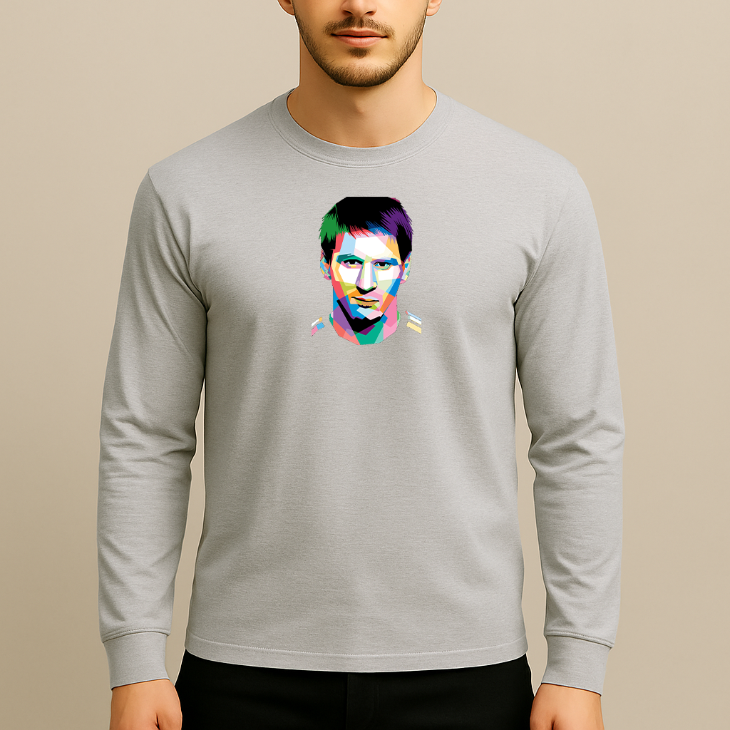 Men's Lionel Messi Face Art Sports Cotton Long Sleeve T-Shirt