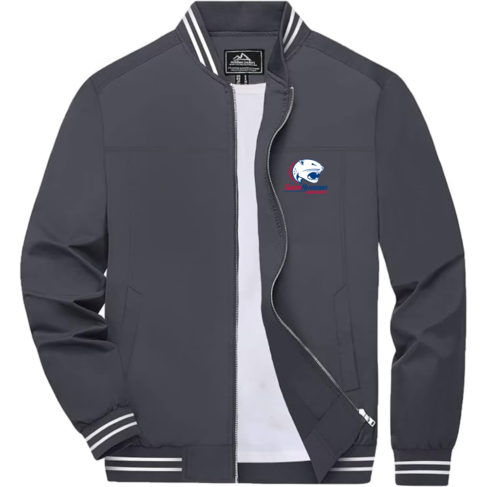 Men's South Alabama Jaguars Logo Lightweight Zip-Up Ribbed Collar and Cuffs Bomber Jacket