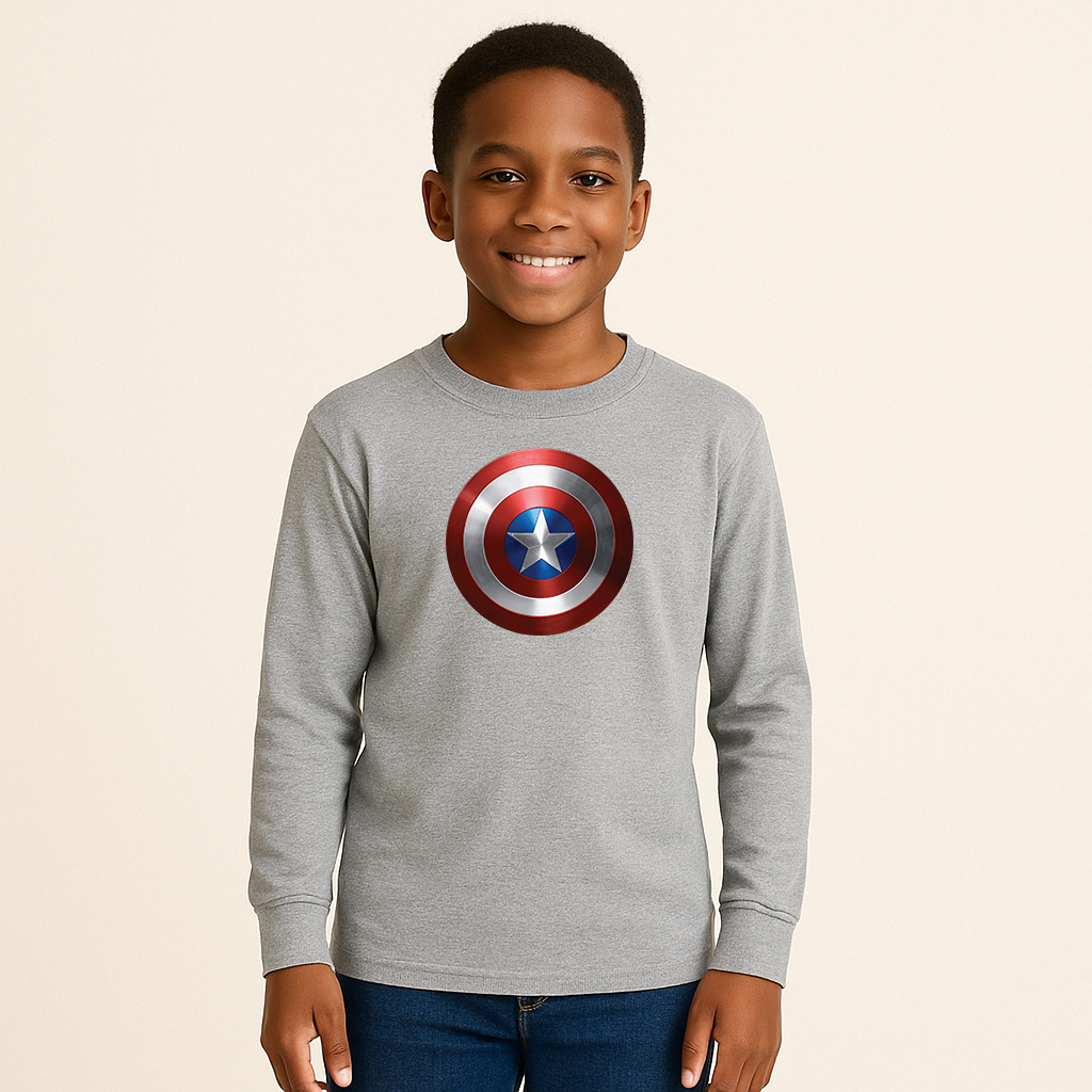 Youth Kids Captain America Long Sleeve T-Shirt