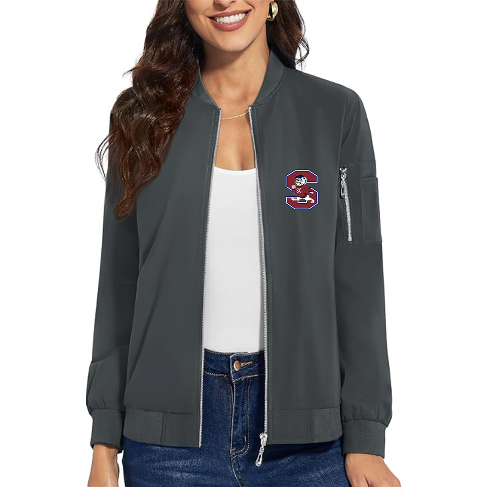 Women's South Carolina State Bulldogs Logo Premium Bomber Jacket with Polished Detailing and Functional Sleeve Pocket Modern Luxury Outerwear
