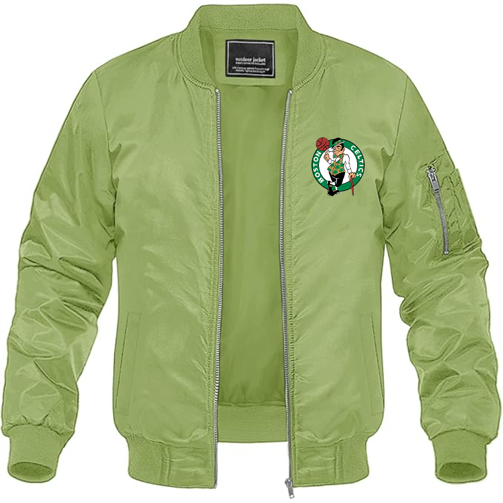 Men's Boston Celtics Logo Lightweight Bomber Jacket Windbreaker Softshell Varsity Jacket Coat