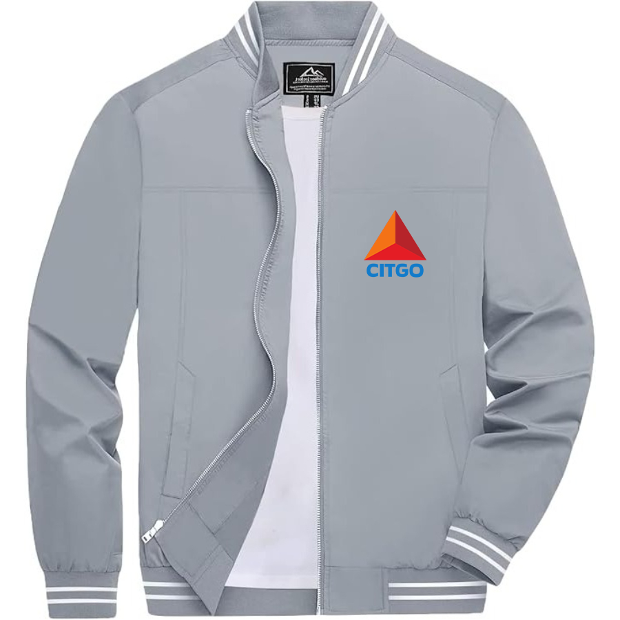 Men’s Citgo Gas Station _ Lightweight Zip-Up Bomber Jacket with Ribbed Collar and Cuffs