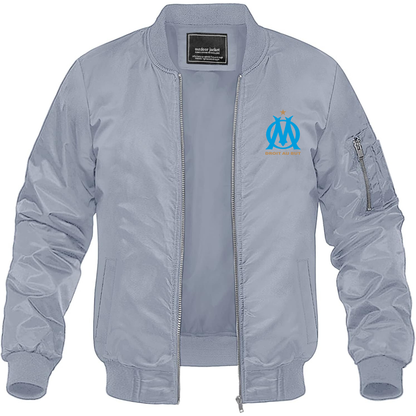 Men's Olympique de Marseille FC Lightweight Bomber Jacket Windbreaker Softshell Varsity Jacket Coat