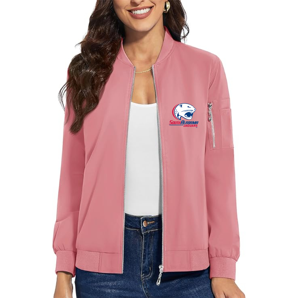 Women's South Alabama Jaguars Logo  Premium Bomber Jacket with Polished Detailing and Functional Sleeve Pocket Modern Luxury Outerwear
