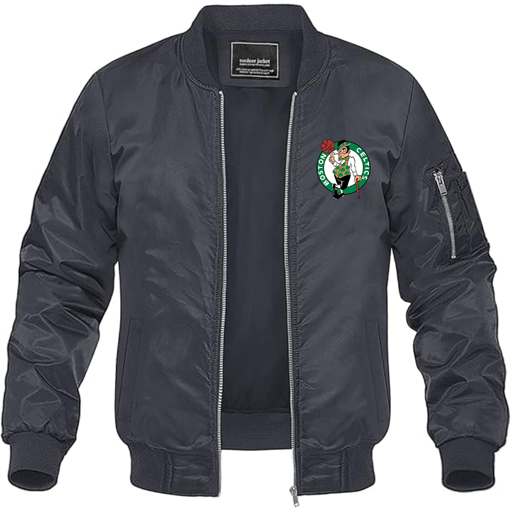 Men's Boston Celtics Logo Lightweight Bomber Jacket Windbreaker Softshell Varsity Jacket Coat