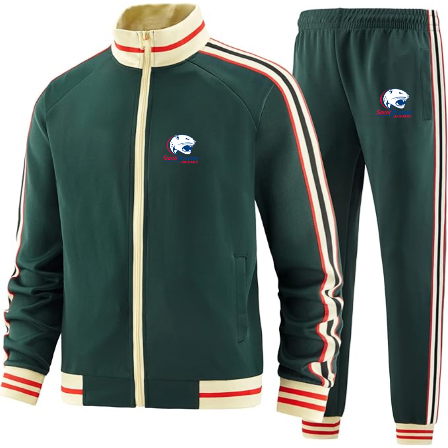 Men's South Alabama Jaguars Logo Tracksuit with Bold Striped Accents and Zippered Front Athletic Wear