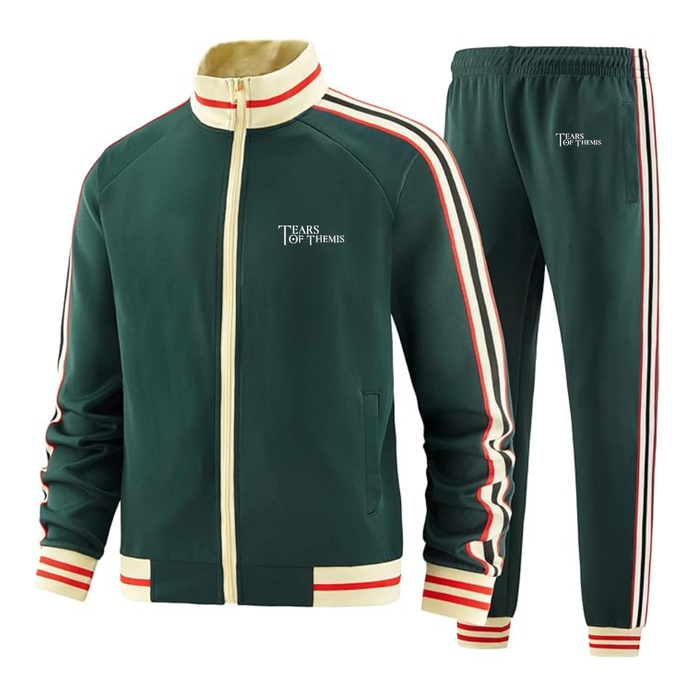 Men's Tear Of Themis Logo Tracksuit with Bold Striped Accents and Zippered Front Athletic Wear