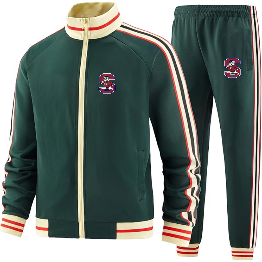Men's  South Carolina State Bulldogs Logo Tracksuit with Bold Striped Accents and Zippered Front Athletic Wear