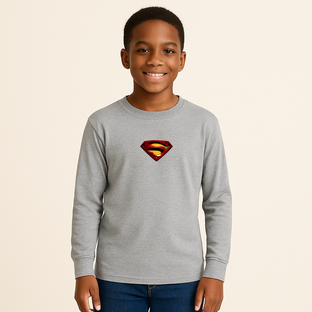 Youth Kids Superman Superhero Long Sleeve T-Shirt