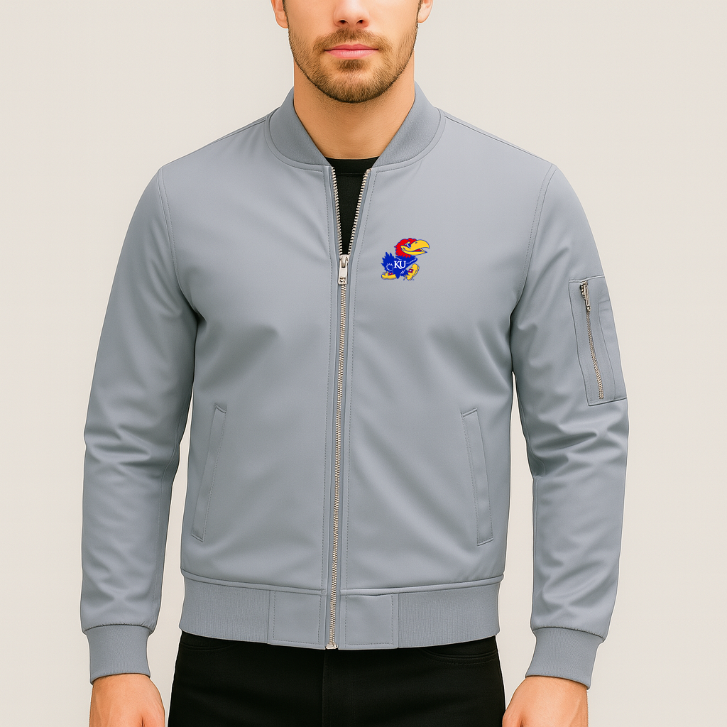 Men's Kansas Jayhawks Logo Lightweight Bomber Jacket Windbreaker Softshell Varsity Jacket Coat