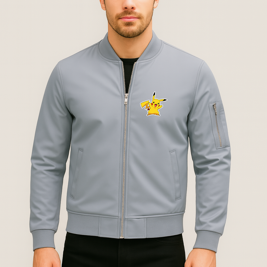 Men's Pikachu Cartoon Lightweight Bomber Jacket Windbreaker Softshell Varsity Jacket Coat