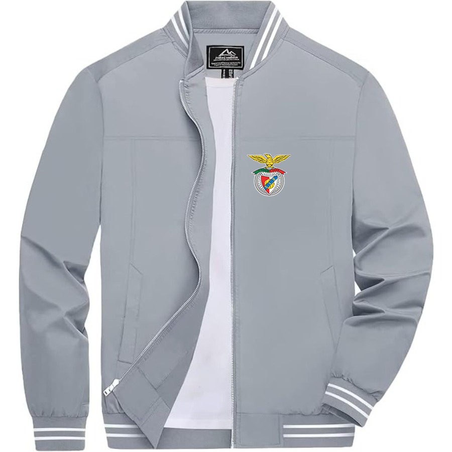 Men’s SL Benfica FC Lightweight Zip-Up Bomber Jacket with Ribbed Collar and Cuffs - Versatile Casual Outerwear
