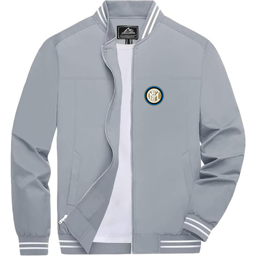 Men’s Inter Milan Soccer - Lightweight Zip-Up Bomber Jacket with Ribbed Collar and Cuffs - Versatile Casual Outerwear