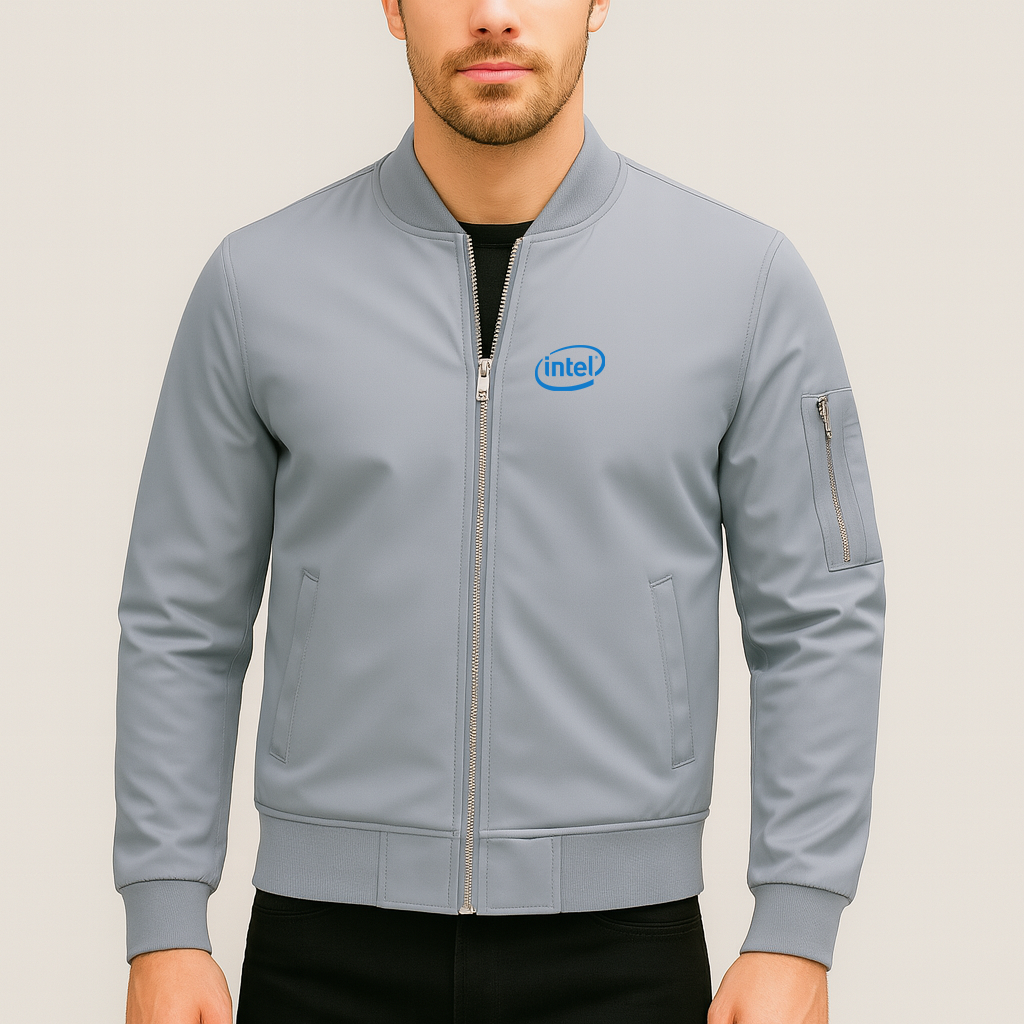 Men's Intel Logo Lightweight Bomber Jacket Windbreaker Softshell Varsity Jacket Coat
