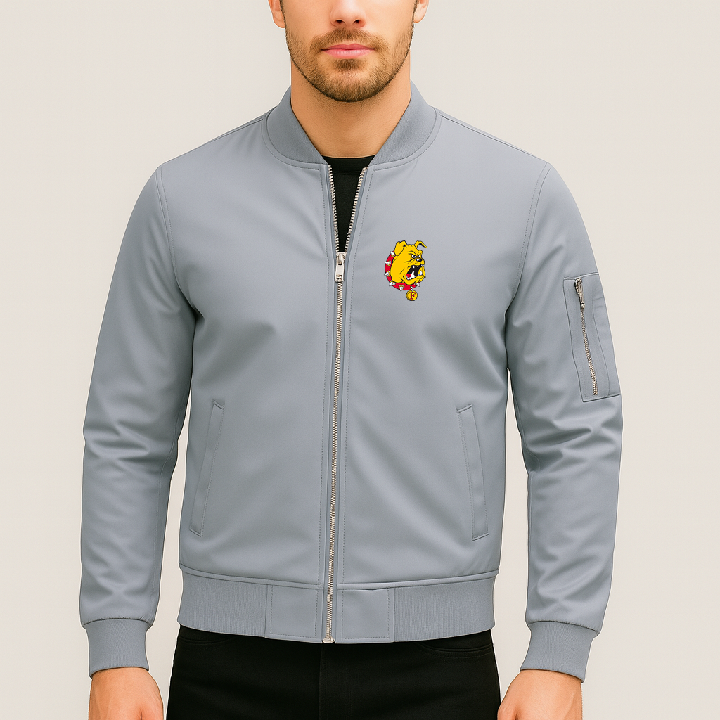 Men's Ferris State Bulldogs Logo Lightweight Bomber Jacket Windbreaker Softshell Varsity Jacket Coat