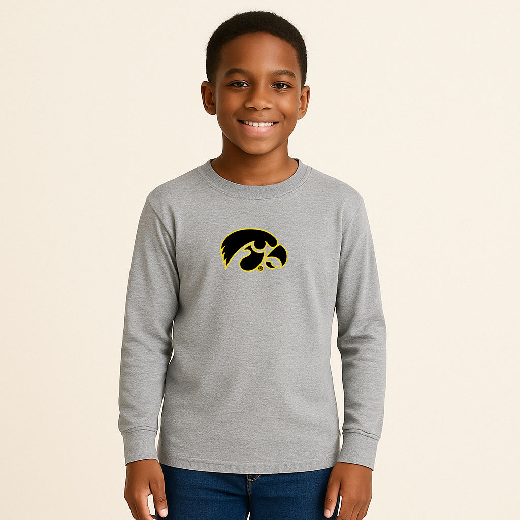 Youth Iowa Hawkeyes Logo Cotton Long Sleeve T-Shirt