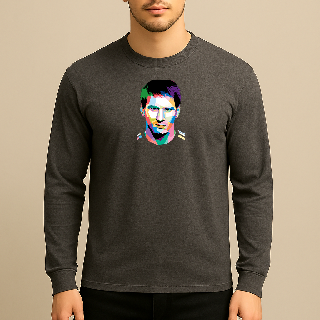 Men's Lionel Messi Face Art Sports Cotton Long Sleeve T-Shirt