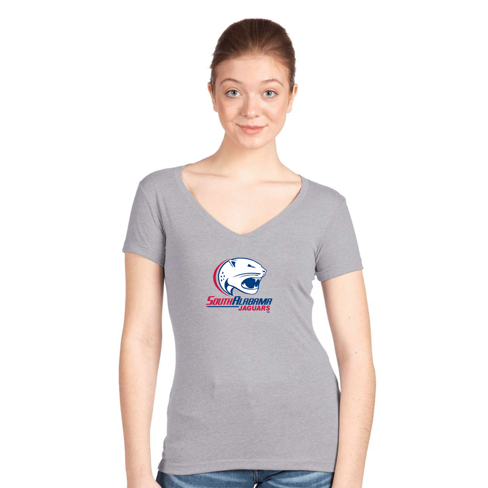 Women's South Alabama Jaguars Logo  Next Level V-Neck T-Shirt