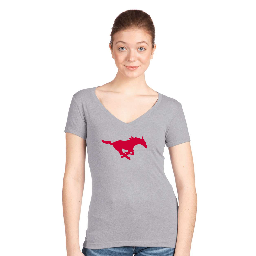 Women's SMU Mustangs Logo  Next Level V-Neck T-Shirt