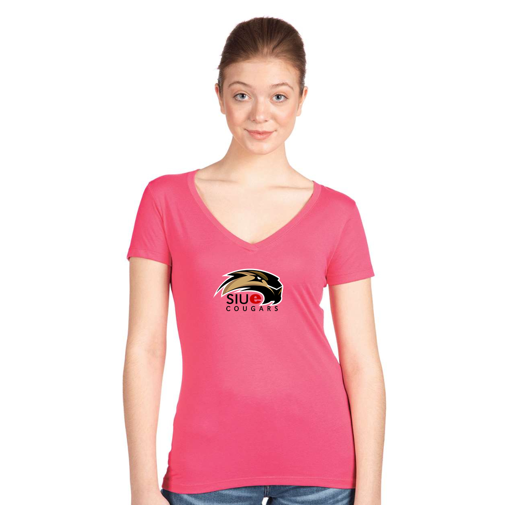 Women's SIU Edwardsville Cougars Logo Next Level V-Neck T-Shirt