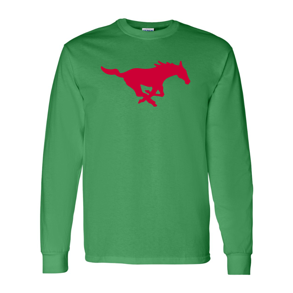 Men's SMU Mustangs Logo Gildan Heavy Cotton Long Sleeve T-Shirt