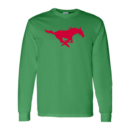 Men's SMU Mustangs Logo Gildan Heavy Cotton Long Sleeve T-Shirt