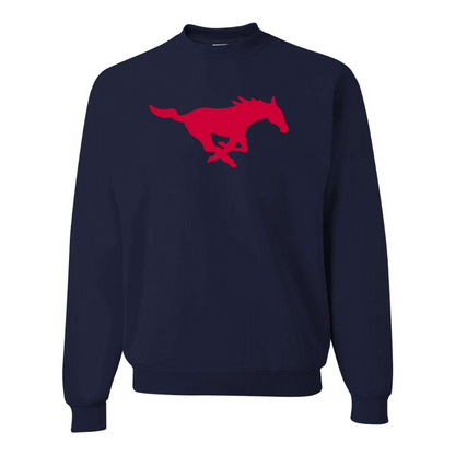 Men's SMU Mustangs Logo  JERZEES NuBlend Crewneck Sweatshirt