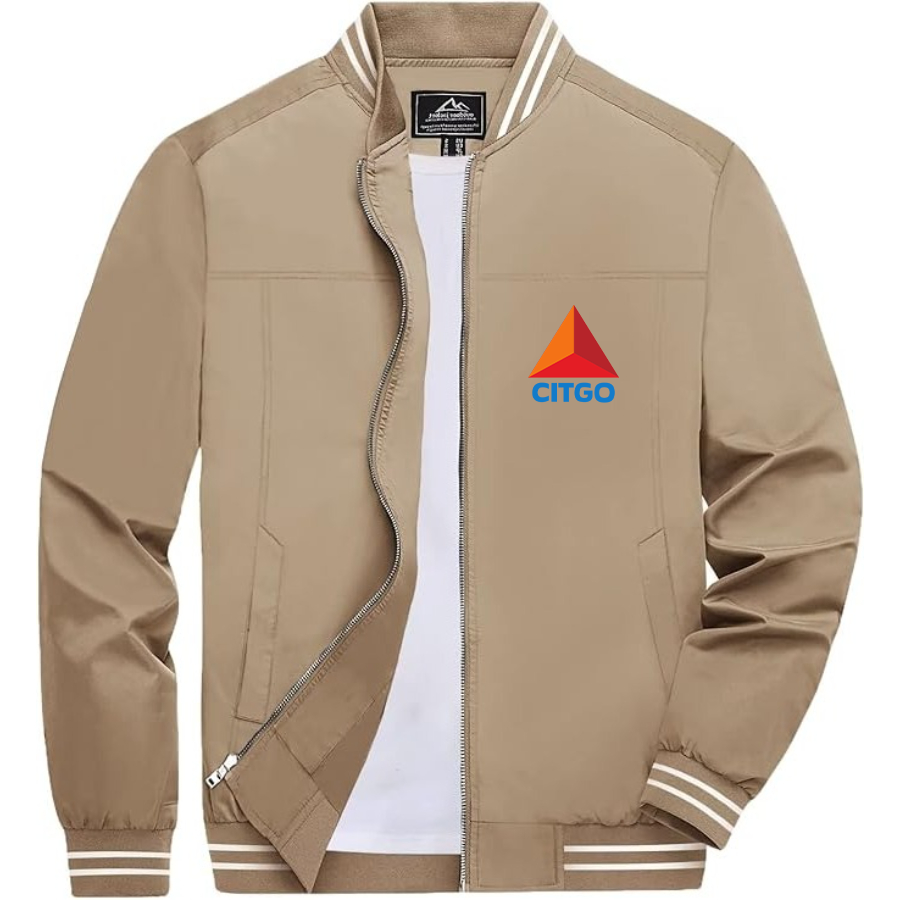 Men’s Citgo Gas Station _ Lightweight Zip-Up Bomber Jacket with Ribbed Collar and Cuffs