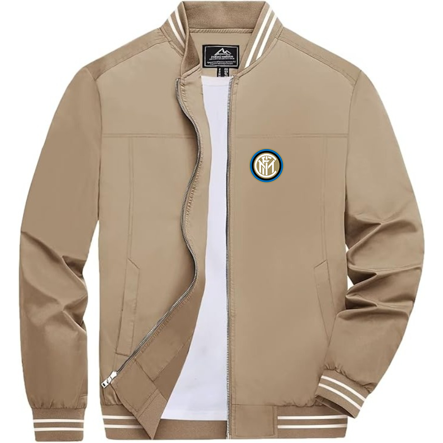 Men’s Inter Milan Soccer - Lightweight Zip-Up Bomber Jacket with Ribbed Collar and Cuffs - Versatile Casual Outerwear