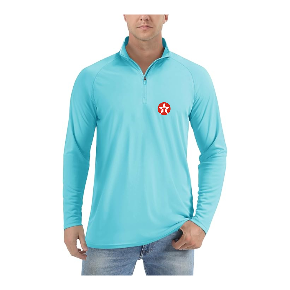 Men's Texaco Logo  Lightweight Quarter-Zip Athletic Shirt Long Sleeve Performance Wear