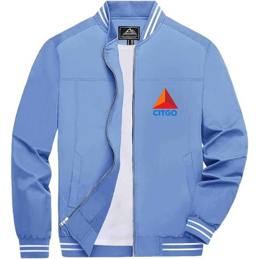 Men’s Citgo Gas Station _ Lightweight Zip-Up Bomber Jacket with Ribbed Collar and Cuffs