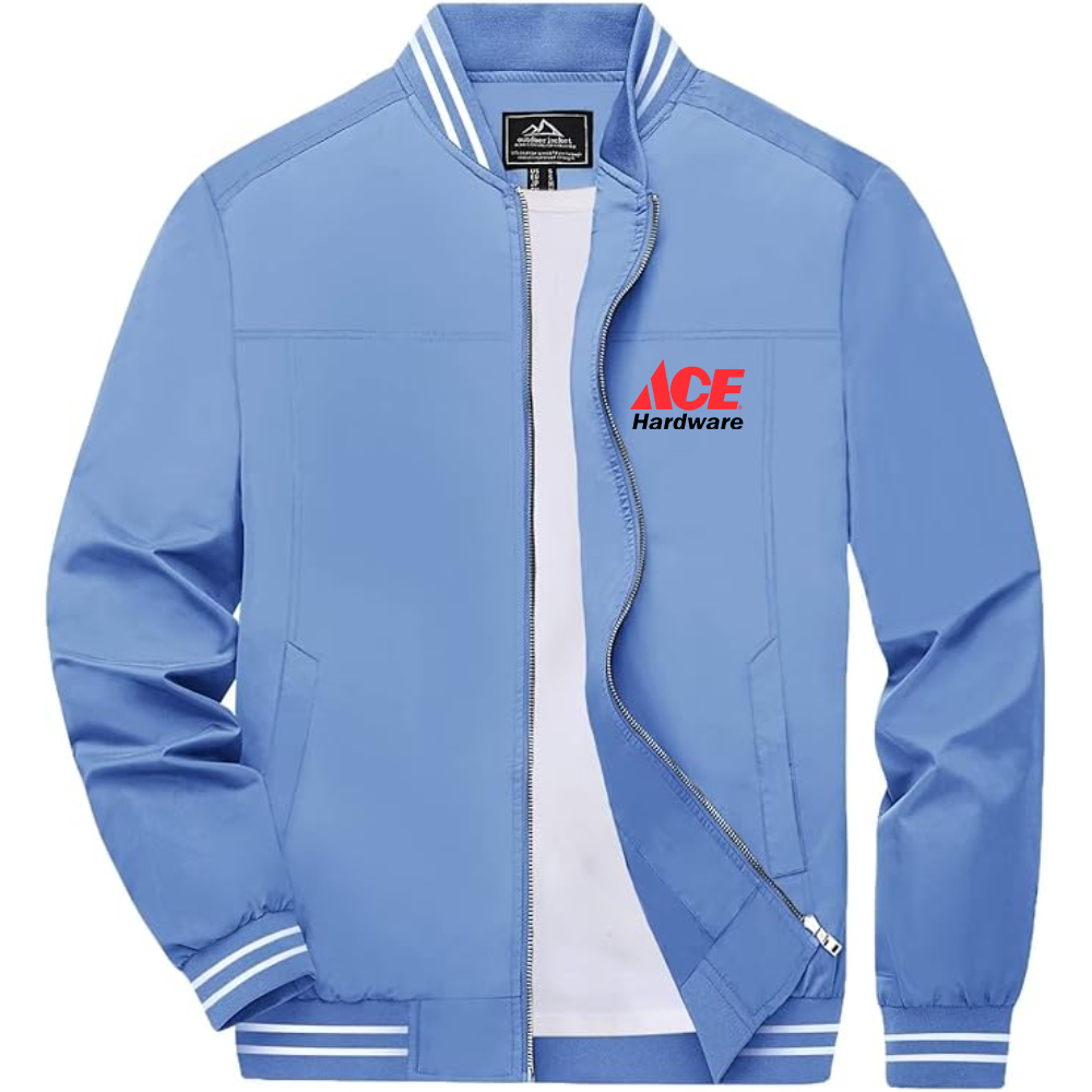 Men's ACE Hardware Logo Lightweight Zip-Up Ribbed Collar and Cuffs Bomber Jacket