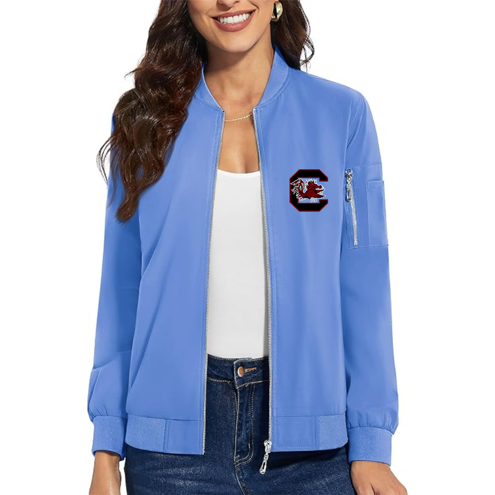 Women's South Carolina Gamecocks Logo Premium Bomber Jacket with Polished Detailing and Functional Sleeve Pocket Modern Luxury Outerwear