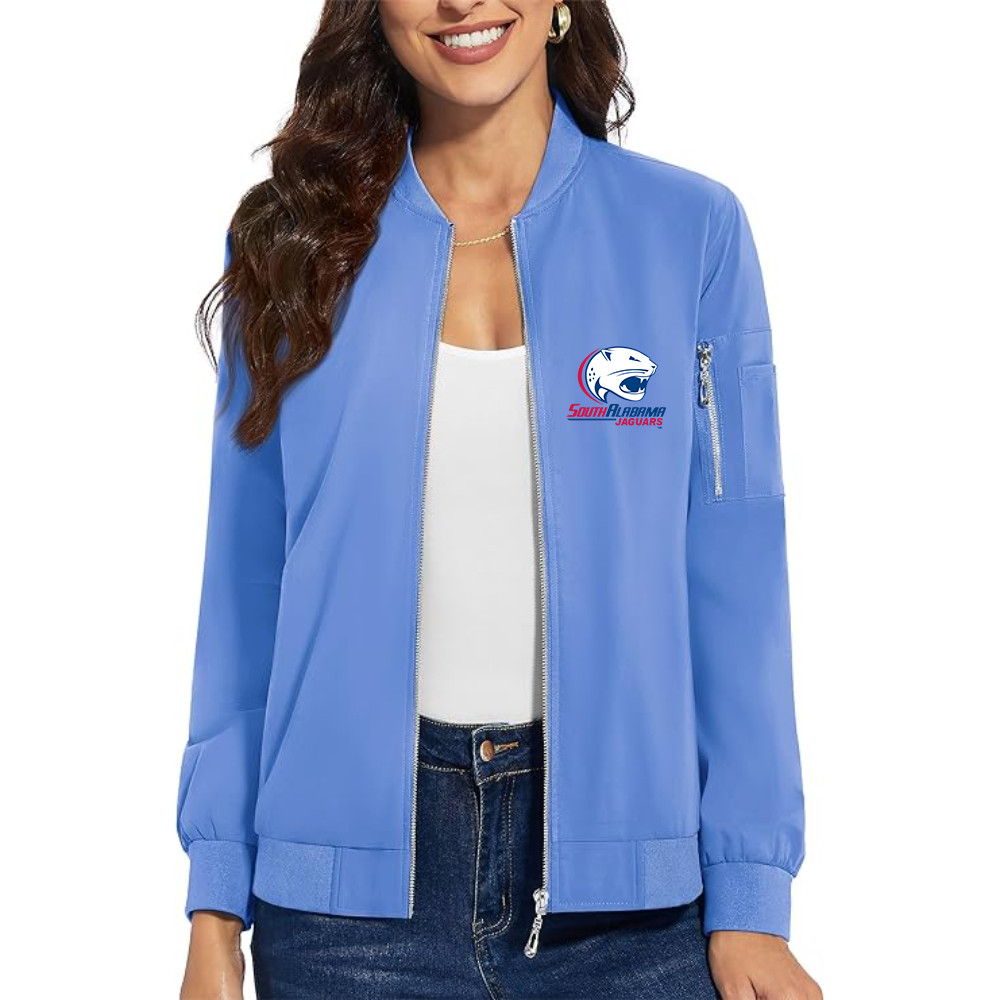 Women's South Alabama Jaguars Logo  Premium Bomber Jacket with Polished Detailing and Functional Sleeve Pocket Modern Luxury Outerwear