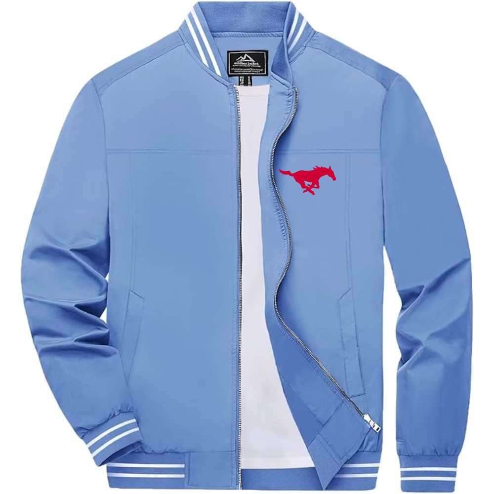 Men's SMU Mustangs Logo Lightweight Zip-Up Ribbed Collar and Cuffs Bomber Jacket