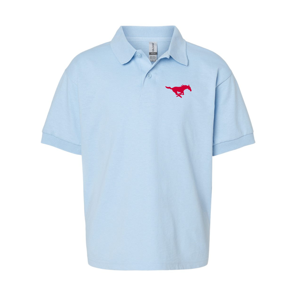 Youth SMU Mustangs Logo Gildan Dry Blend Jersey Polo