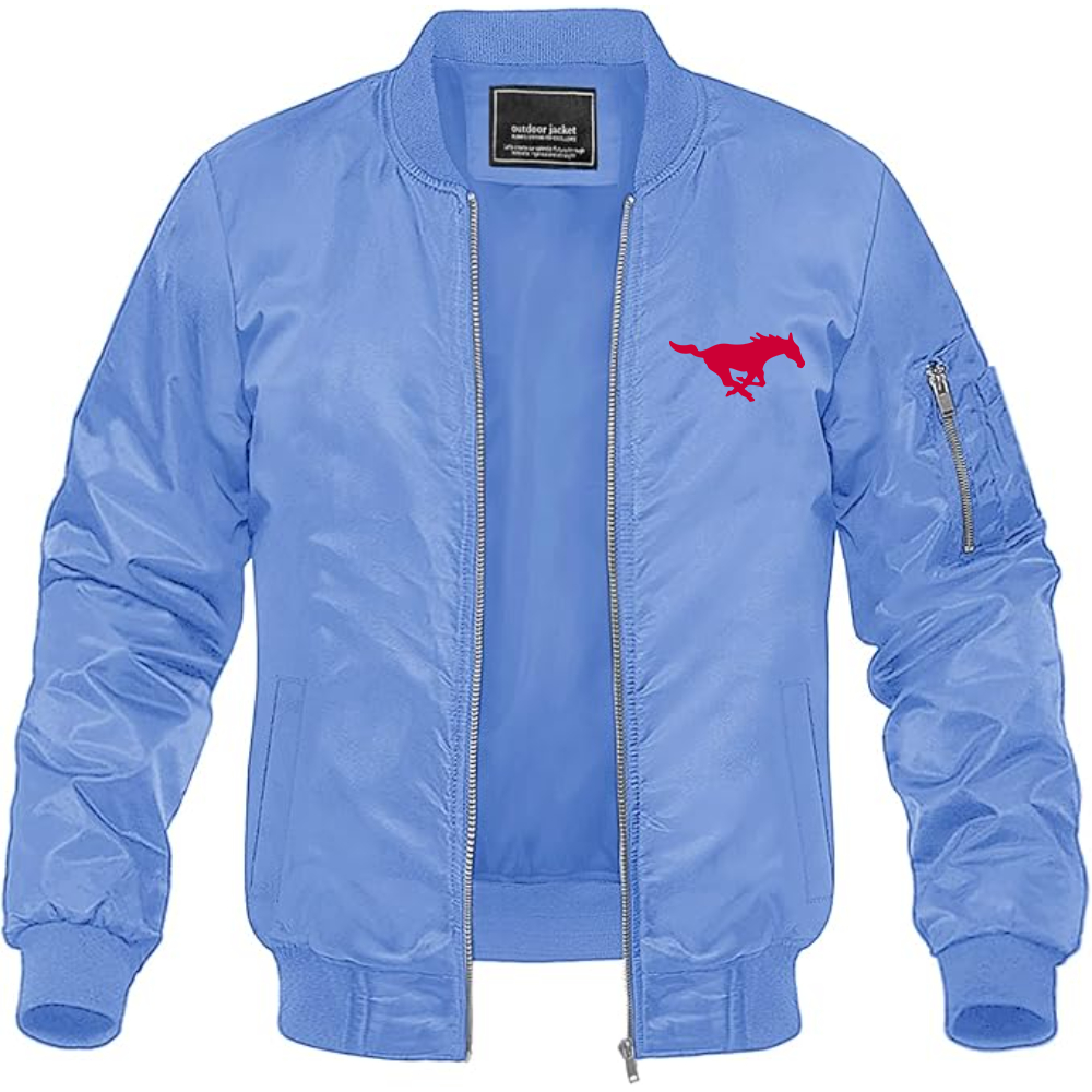 Men's SMU Mustangs Logo Lightweight Bomber Jacket Windbreaker Softshell Varsity Jacket Coat