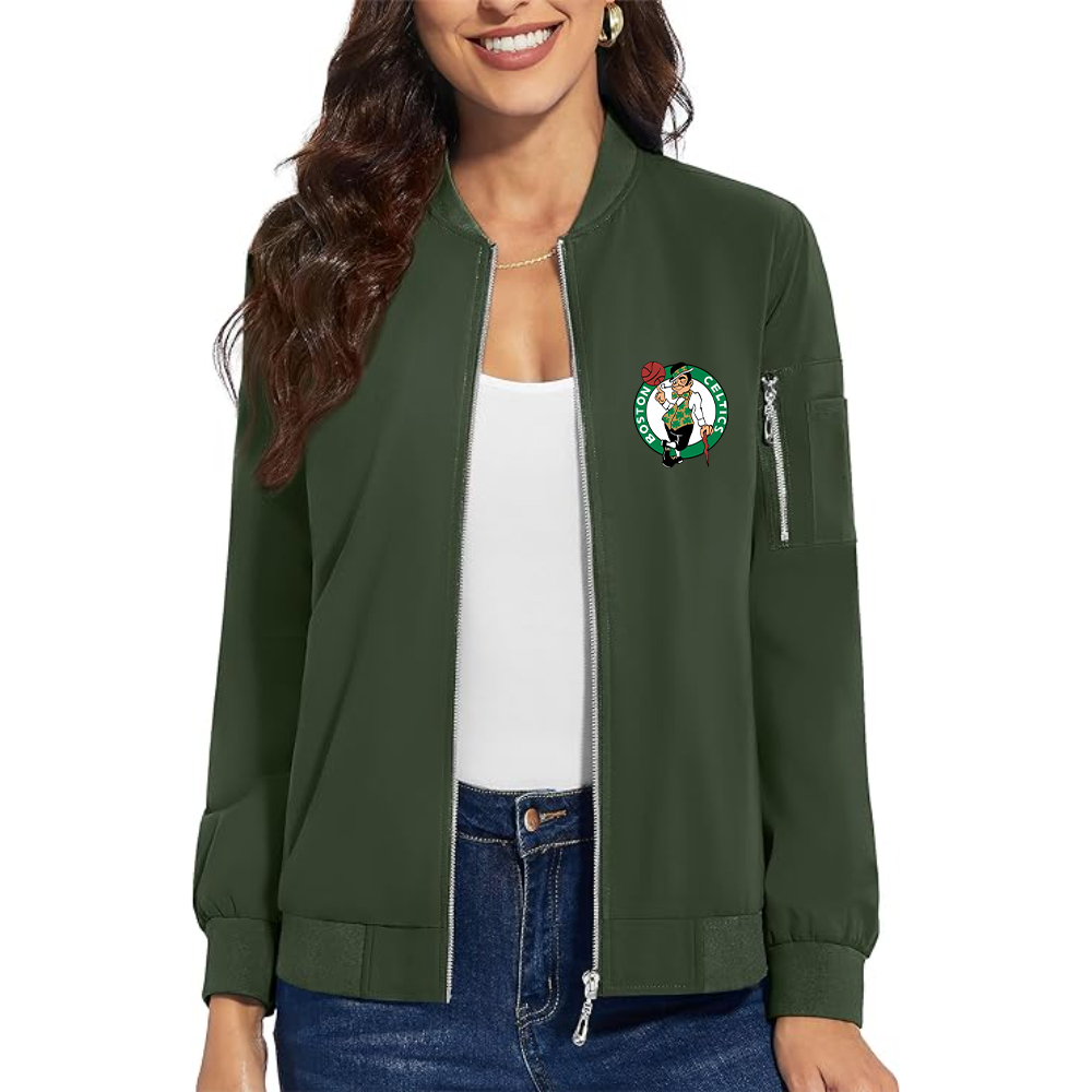 Women's Boston Celtics Logo Premium Bomber Jacket with Polished Detailing and Functional Sleeve Pocket Modern Luxury Outerwear