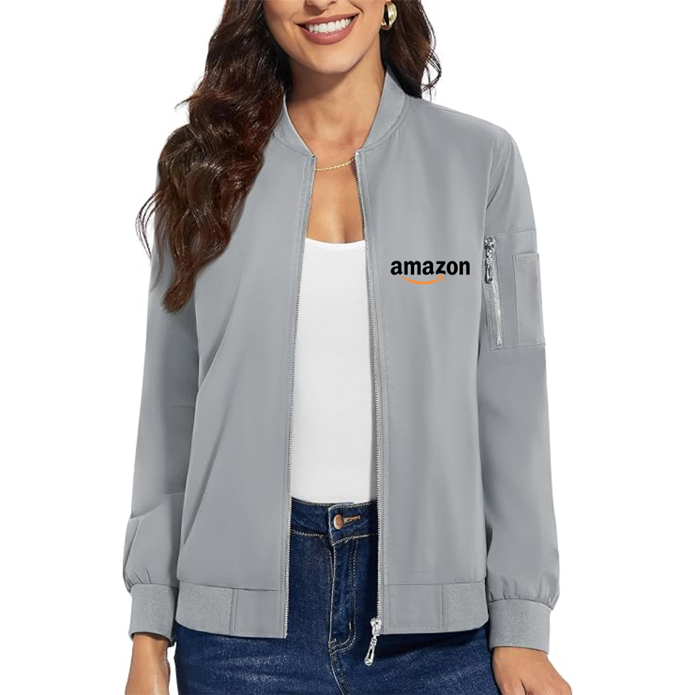 Women's Amazon Logo  Premium Bomber Jacket with Polished Detailing and Functional Sleeve Pocket Modern Luxury Outerwear