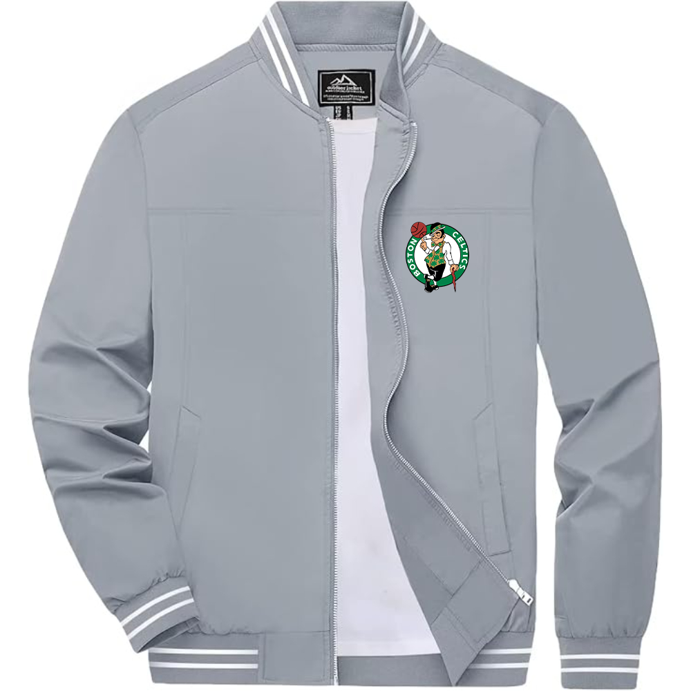 Men's Boston Celtics Logo Lightweight Zip-Up Ribbed Collar and Cuffs Bomber Jacket