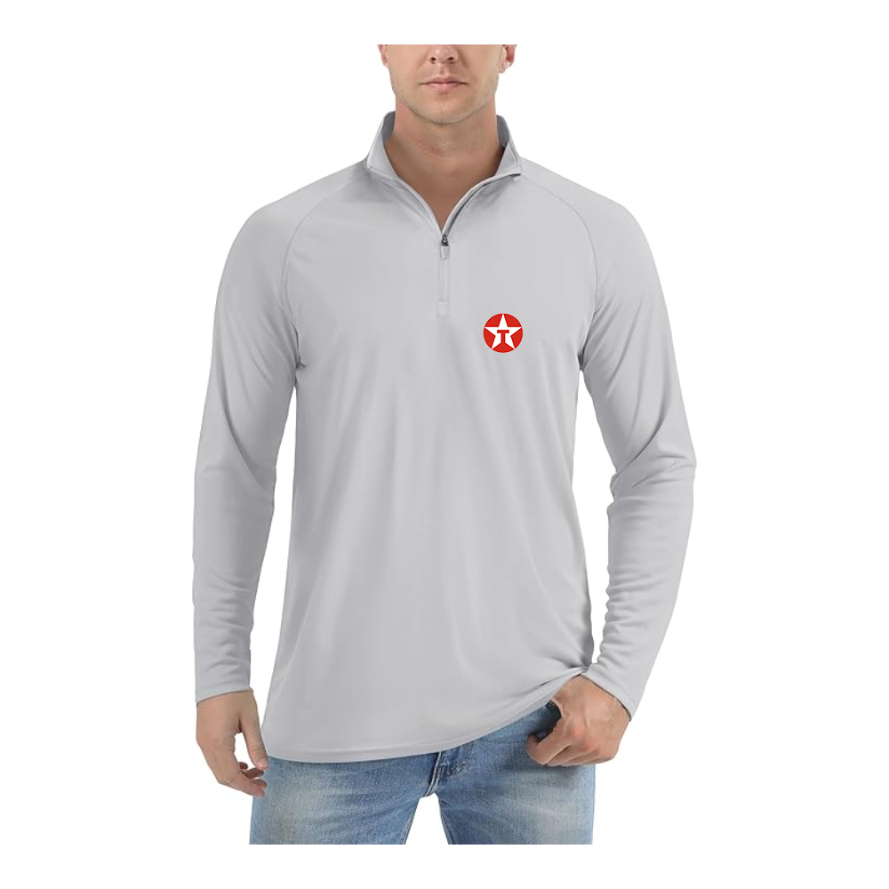 Men's Texaco Logo  Lightweight Quarter-Zip Athletic Shirt Long Sleeve Performance Wear