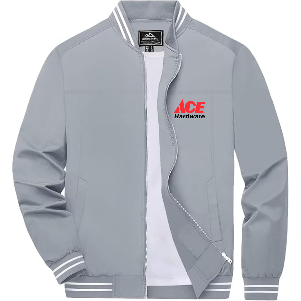 Men's ACE Hardware Logo Lightweight Zip-Up Ribbed Collar and Cuffs Bomber Jacket
