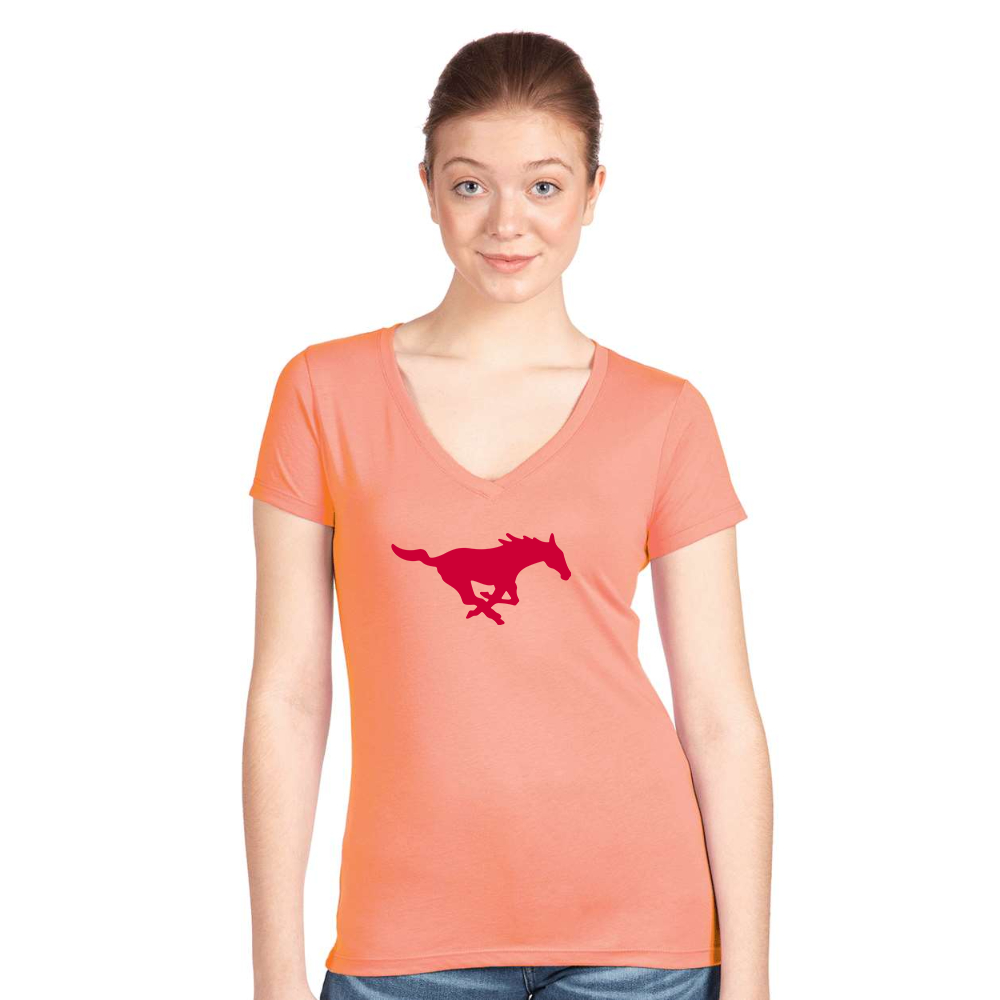Women's SMU Mustangs Logo  Next Level V-Neck T-Shirt