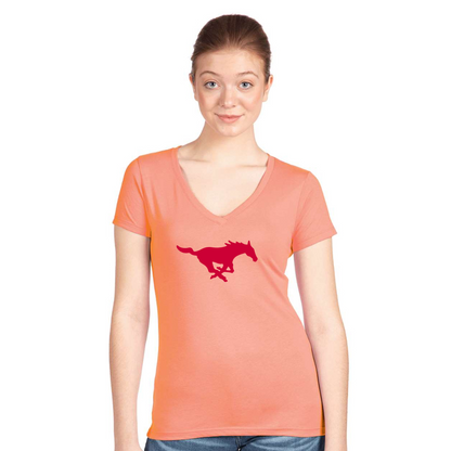 Women's SMU Mustangs Logo  Next Level V-Neck T-Shirt