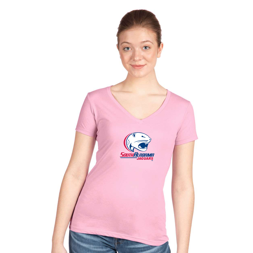 Women's South Alabama Jaguars Logo  Next Level V-Neck T-Shirt