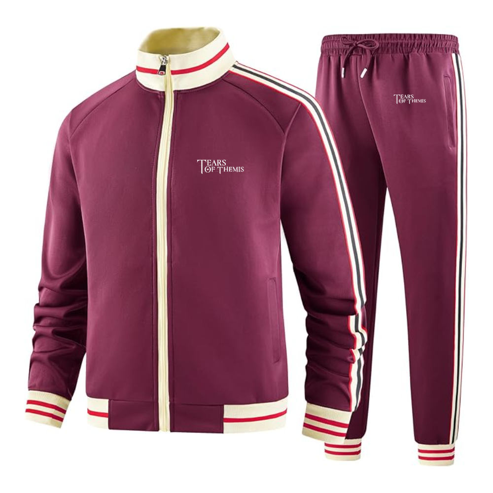 Men's Tear Of Themis Logo Tracksuit with Bold Striped Accents and Zippered Front Athletic Wear